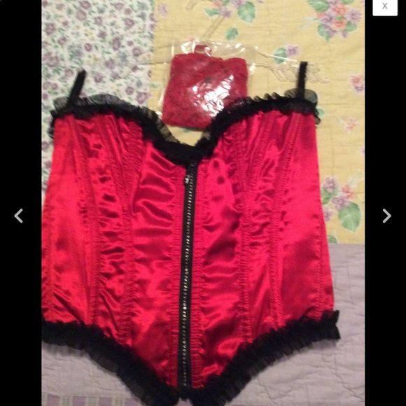 Brand New Ruffle Satin Red Corset - Large - Picture 2 of 6